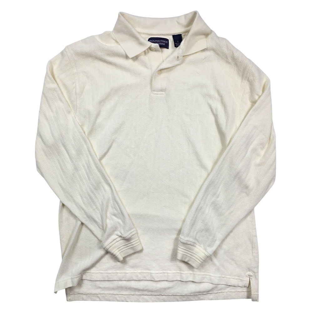 Roundtree‎ & Yorke Ivory Herringbone Long Sleeve Polo Sweater Men's Size Large